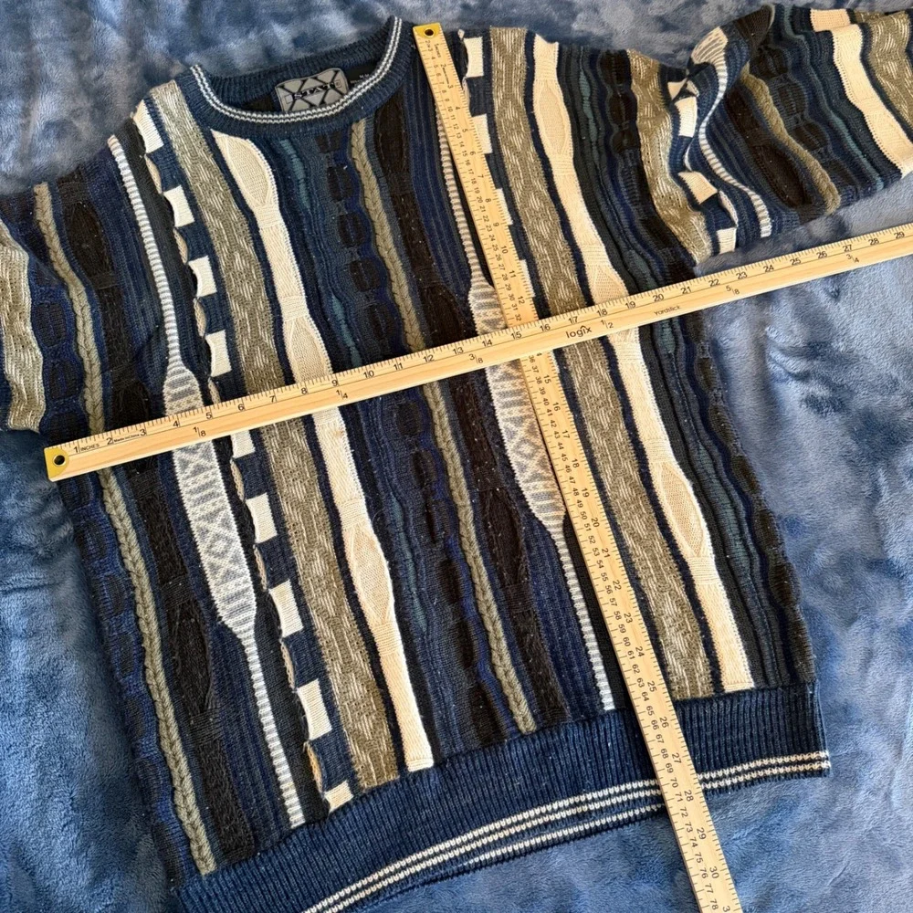 Vintage 3D Knit Sweater Mens M Blue Coogi Style Textured Crewneck Retro Pullover - Picture 6 of 6